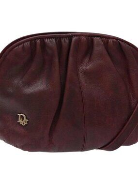 Christian Dior Shoulder Bag Leather Red Gold Auth bs28724